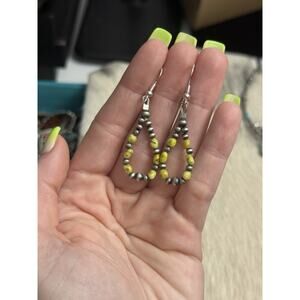 Native American Sterling Silver Navajo Pearl Palomino Turquoise Hoop Earrings